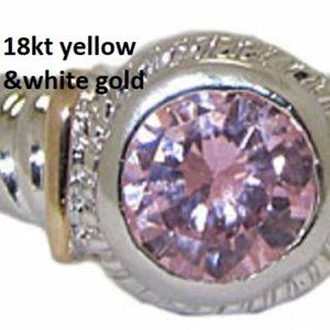 Cable ring cz stone rose pink stones white gold NW
